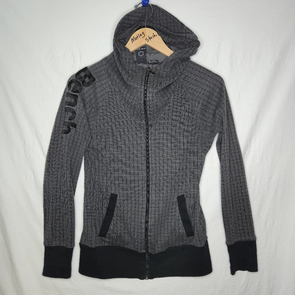 Bench Men's Black Gray Hooded Jacket With Front Zipper Size Medium